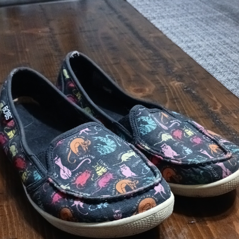 SPECIAL 2/$25 Skechers Black Slippers with Slip-On Style and Whimsical Print